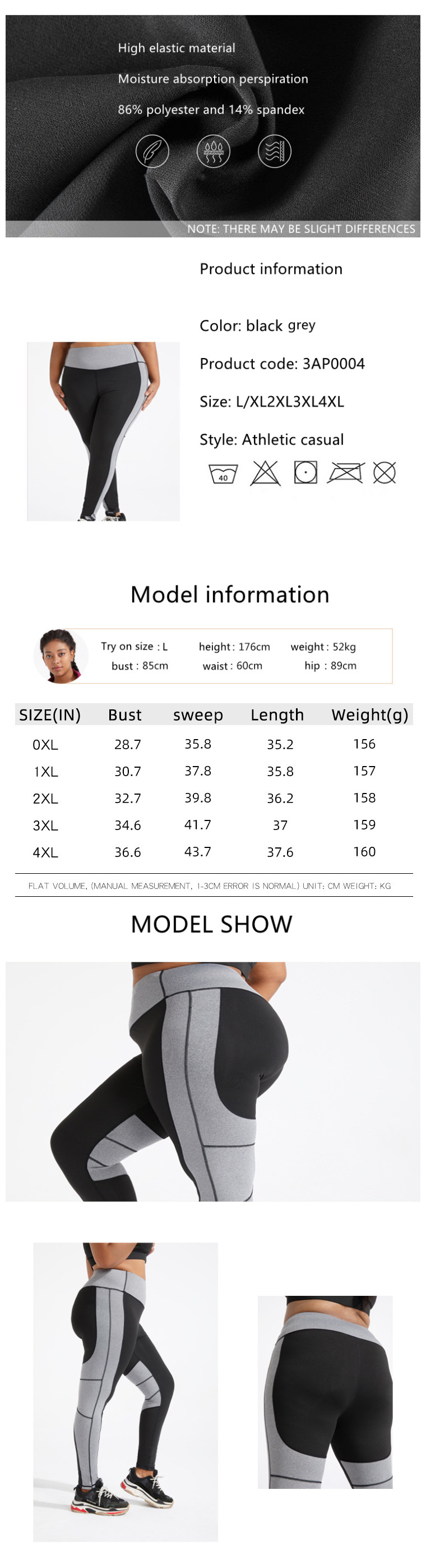 Women Fitness Push Up Black Grey Legging