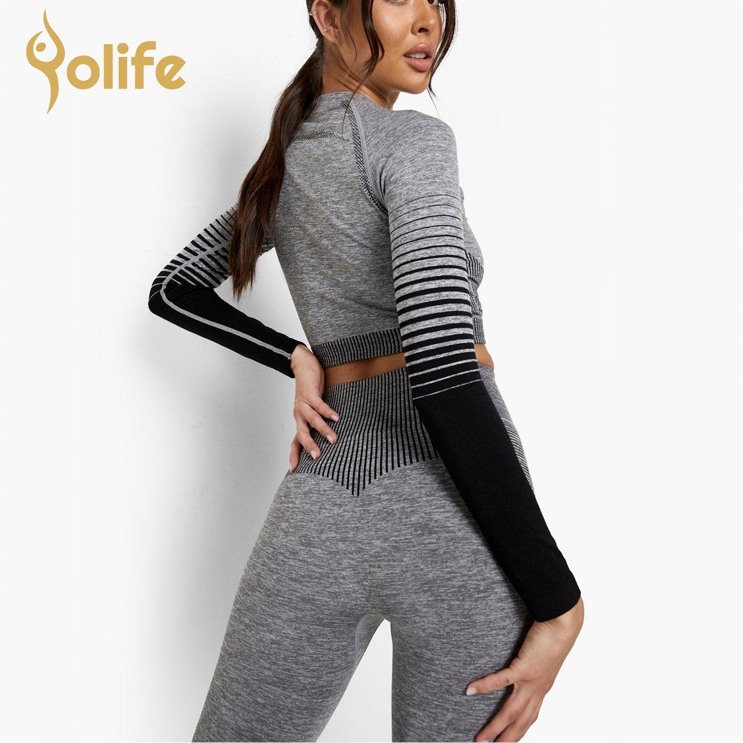 OEM&ODM seamless Grey workout set-Yolife