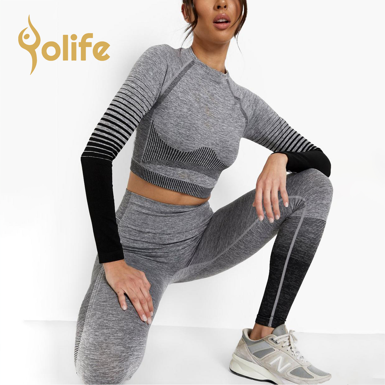 OEM&ODM seamless Grey workout set-Yolife