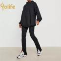 Maufacturer Women Sportswear Sets Recycled Hoodie And Flare Tracksuit-Yolife