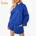 Private Label Custom 2 pieces Hooded Short Tracksuit For Ladies-Yolife