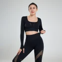 Womens Long Sleeve Mesh Seamless Fitness Tops Tight Hollow Out Gym leggings Workout sets