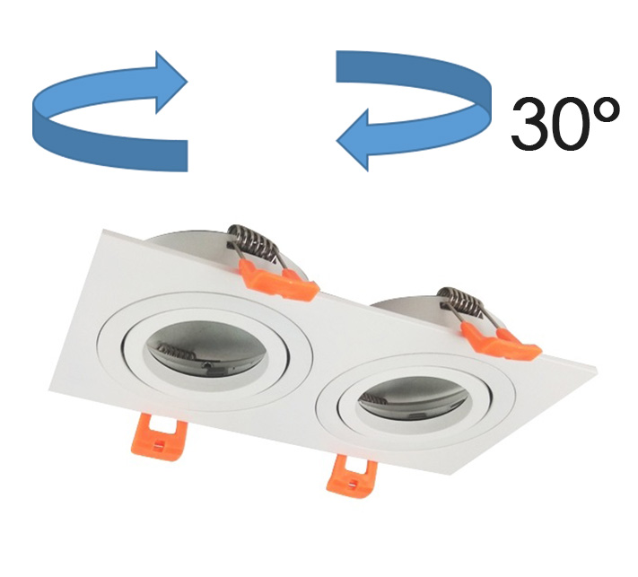 Adjustable Rectangle Aluminium Recessed Spot Downlight Double Head LED Housing for GU10 MR16 Light