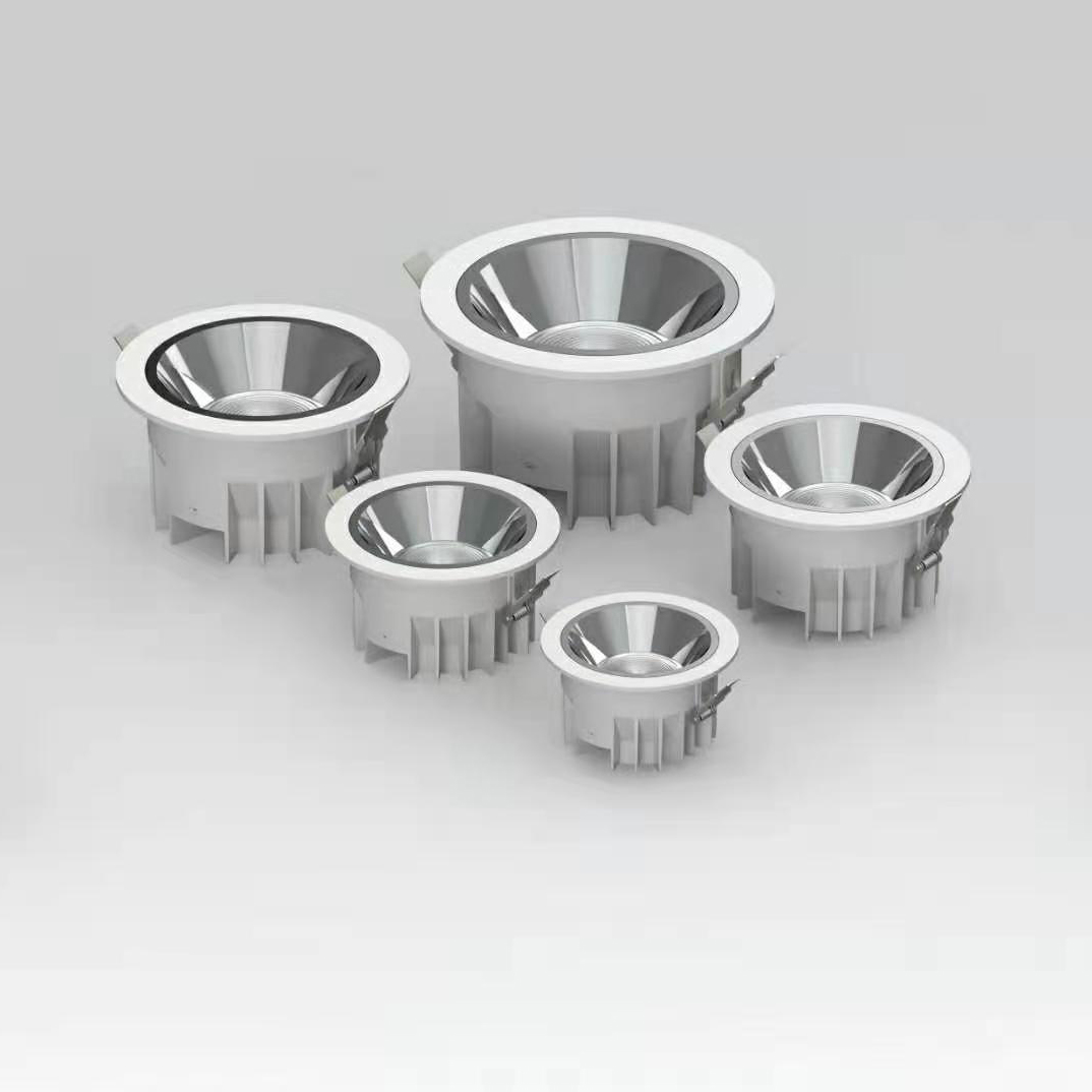 Round Aluminium 10w 20w 30w 40w 50w non-dimmable and Triac or DALI Dimmable Aluminium Fixed COB LED Recessed Downlight