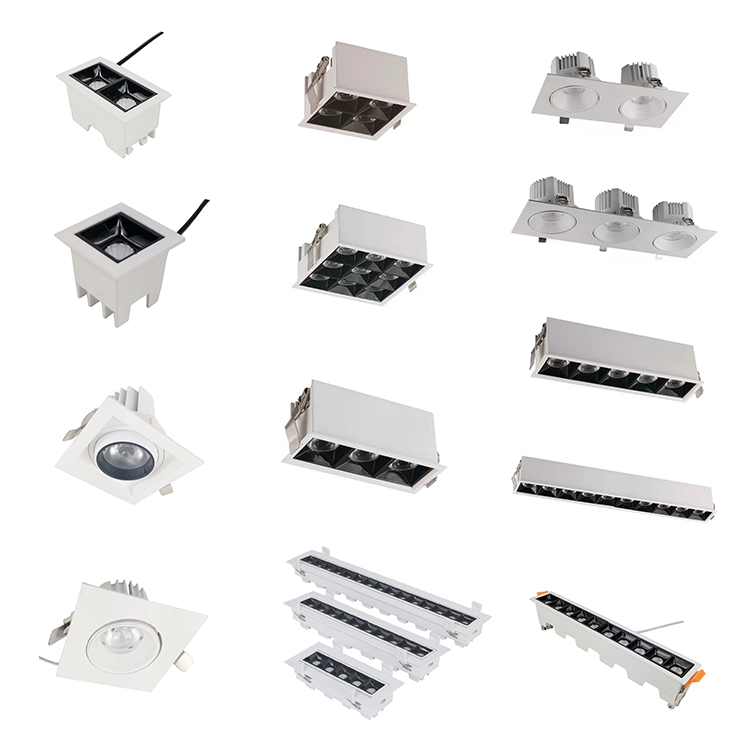 Adjustable One Head Dimming Aluminum Alloy Square Downlight Recessed COB LED Grille Downlight
