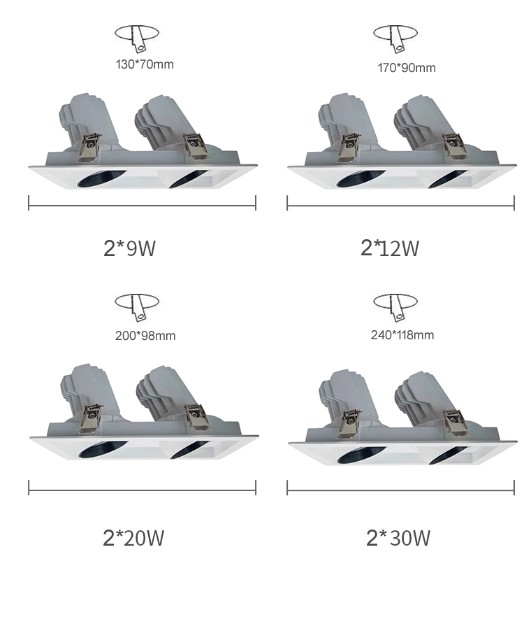 2*12w 2*25w Aluminum Double heads Non-dimmable Triac Dimmable 0-10v dimmable Dali dimmable COB LED Commercial Grille Light