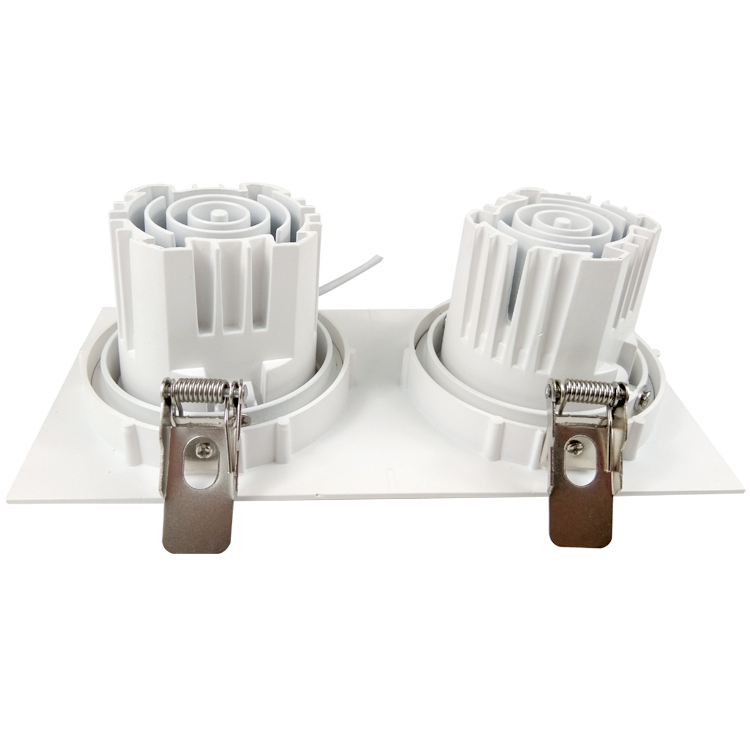 Two Heads Adjustable and Directional Dimming Aluminum Alloy Square Downlight Recessed COB LED Grille Downlight