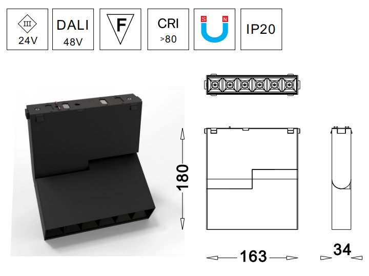 High Quality Adjustable high CRI DC24V 3W 6W 12W Magnetic Grille Light