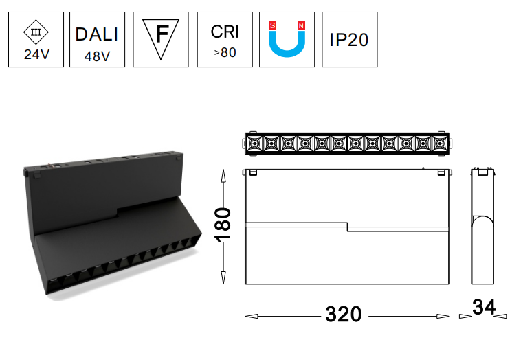 High Quality Adjustable high CRI DC24V 3W 6W 12W Magnetic Grille Light