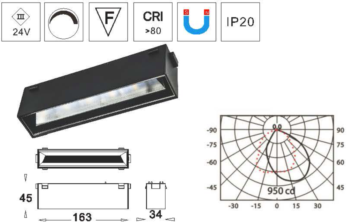 34mm Width Commercial Lighting Aluminum Alloy DC24V 6W 12W 24W 36W Magnetic Washer