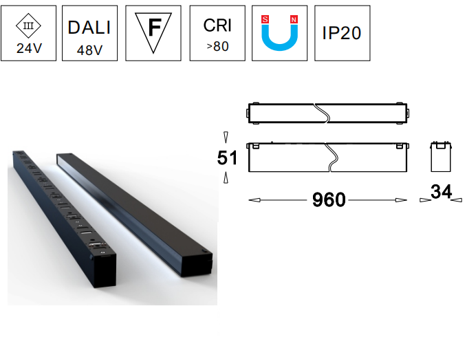 High Quality Aluminum Alloy 34mm Width DC24V 10W 20W 30W Magnetic Track Light Led Wall Washer