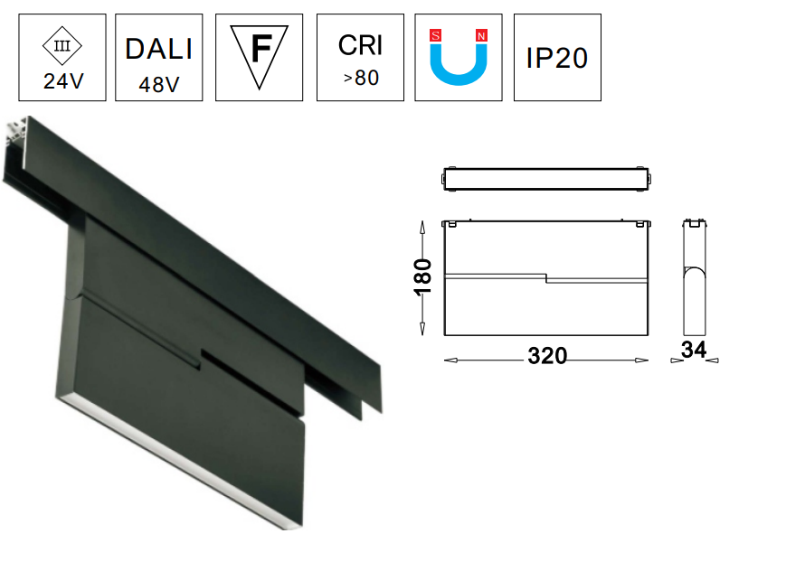 34mm Width Shop and Gallery Use Hotsell Aluminium 10W DC24V Adjustable Magnetic LED Wall Washer