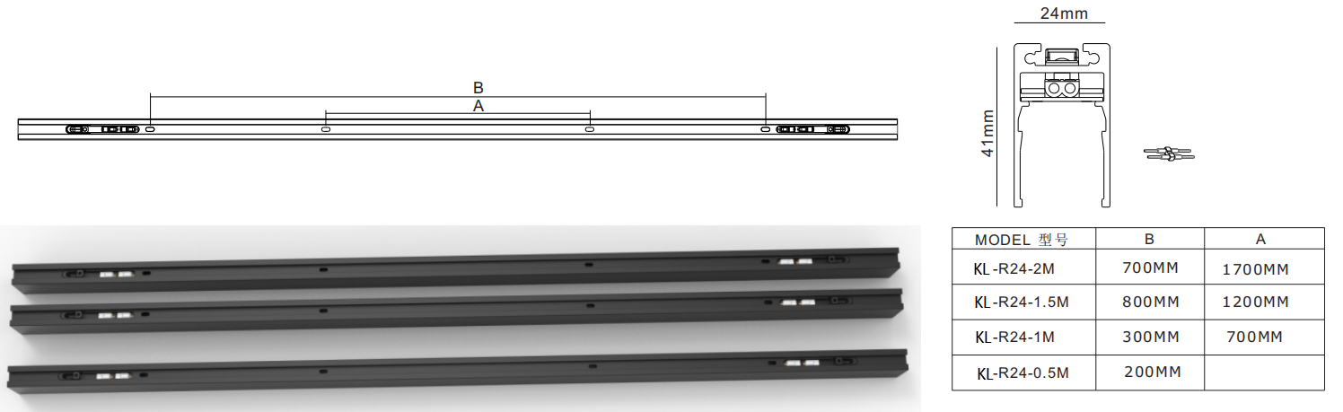 24mm Width DC24V Commercial Lighting Aluminum Alloy 0.5m 1m 1.5m 2m Mini Magnetic Track