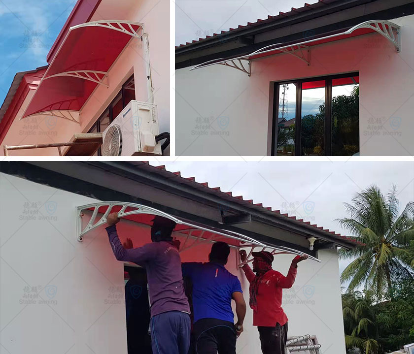 Mr. Gaddafi chose red solid roof polycarbonate sheet canopy for his local customers’ house. 