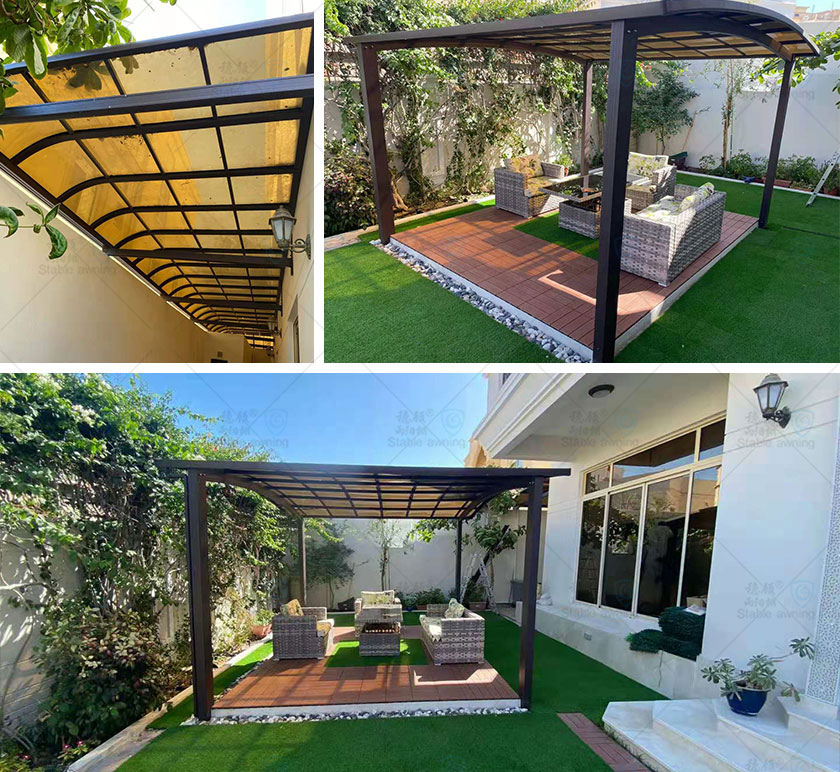 Bahrain customer, let us help him customized a courtyard shed and aisle canopy for his house
