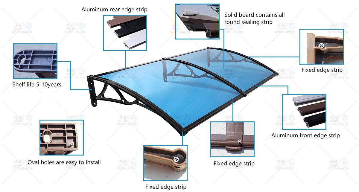 Window & Door Canopy with Solid Board and Aluminum Brackets