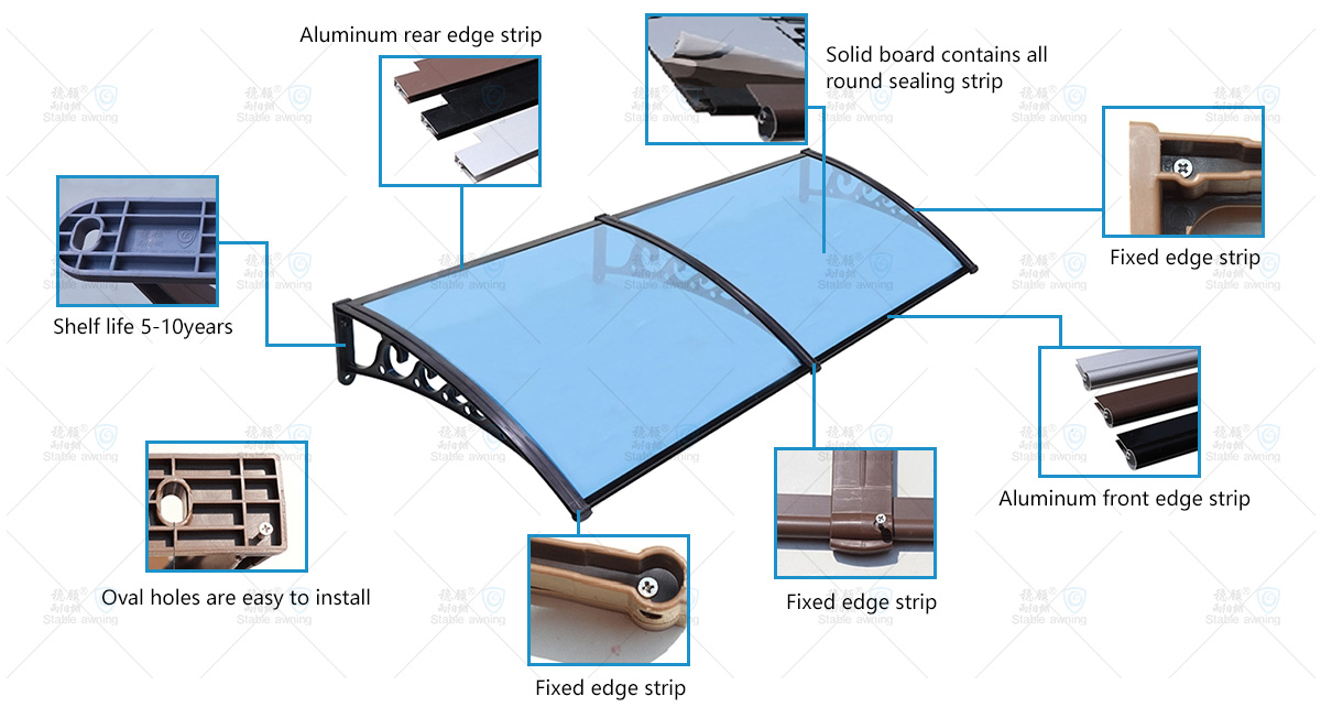 Window & Door Canopy with Solid Board and Plastic Brackets (Flower Roll)
