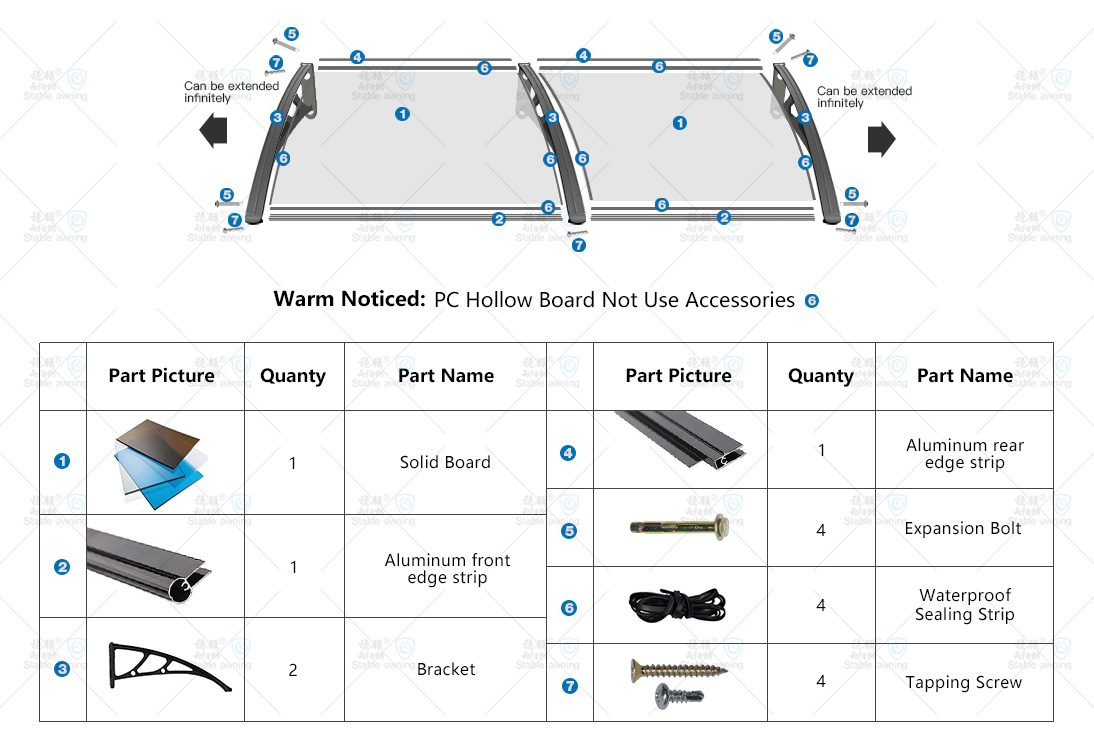 Window & Door Canopy with Solid Board and Plastic Brackets