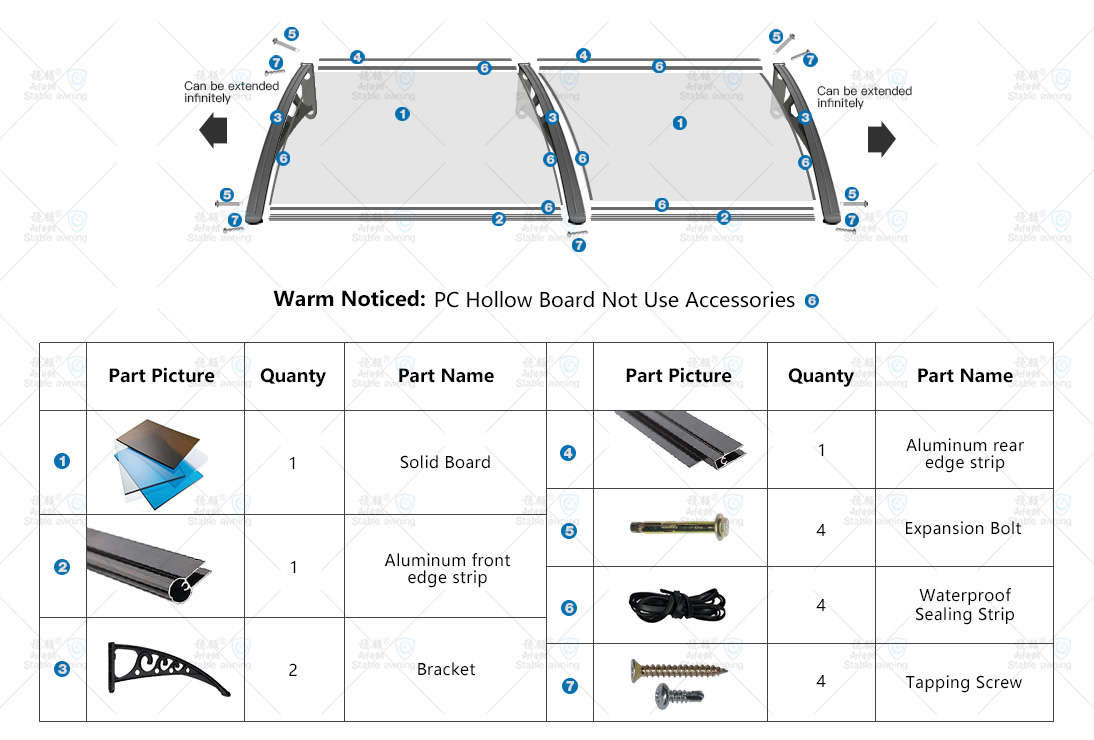 Window & Door Canopy with Solid Board and Plastic Brackets (Flower Roll)