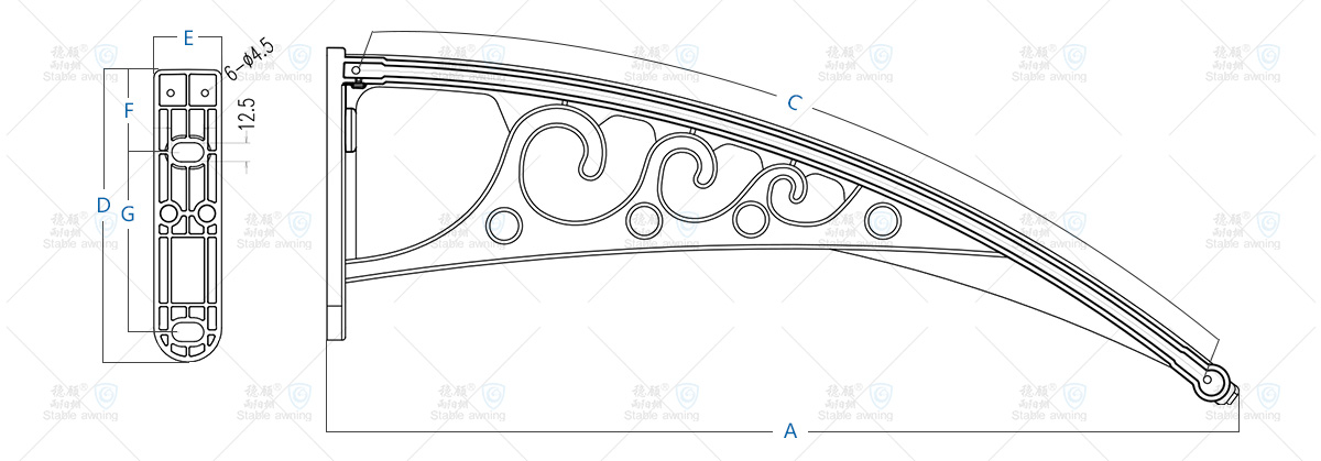 Window & Door Canopy with Solid Board and Plastic Brackets (Flower Roll)
