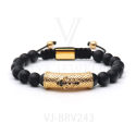 Black Onyx Conbine with Stainless Steel beads bracelet 