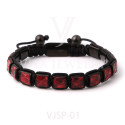 Exotic leather round beads bracelet