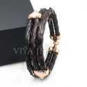 VSPT-19 GENUINE PYTHON LEATHER BRACELET WITH SILVER CLASP ,THREE ROUND LEATHER MAN BRACELET (8)