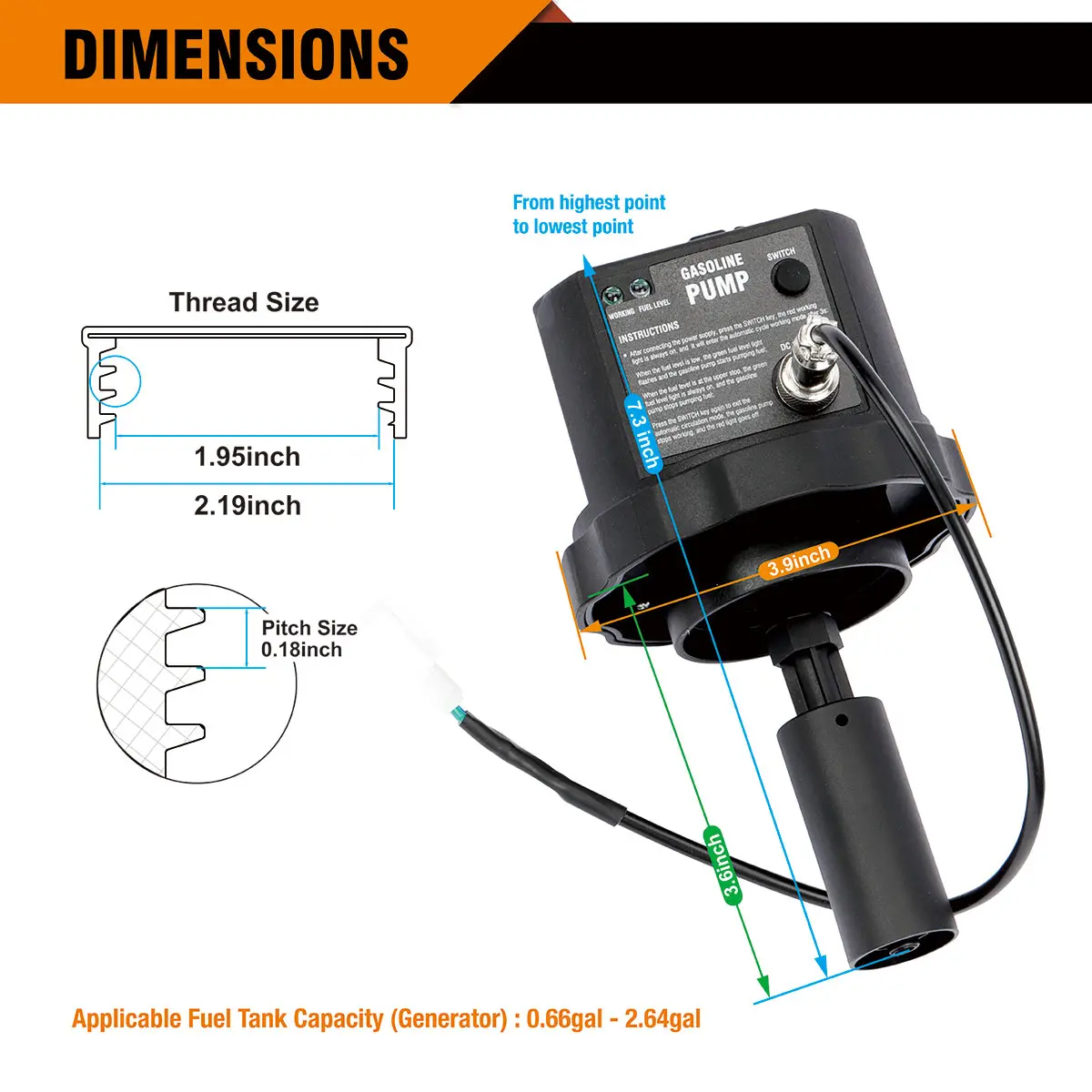 GENMAX12V DC Gasoline Electric Fuel Pump GMEFP, unattended and 