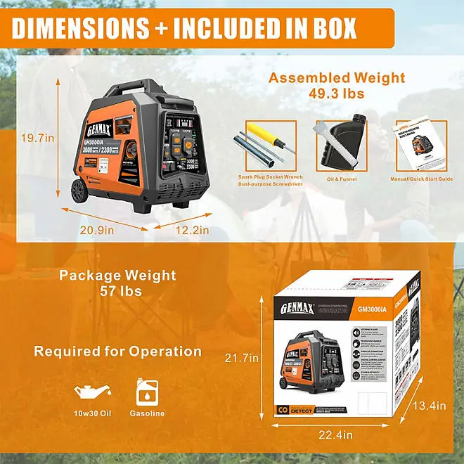 GENMAX GM3000iA 3000 Watt Portable Inverter Generator - CO
