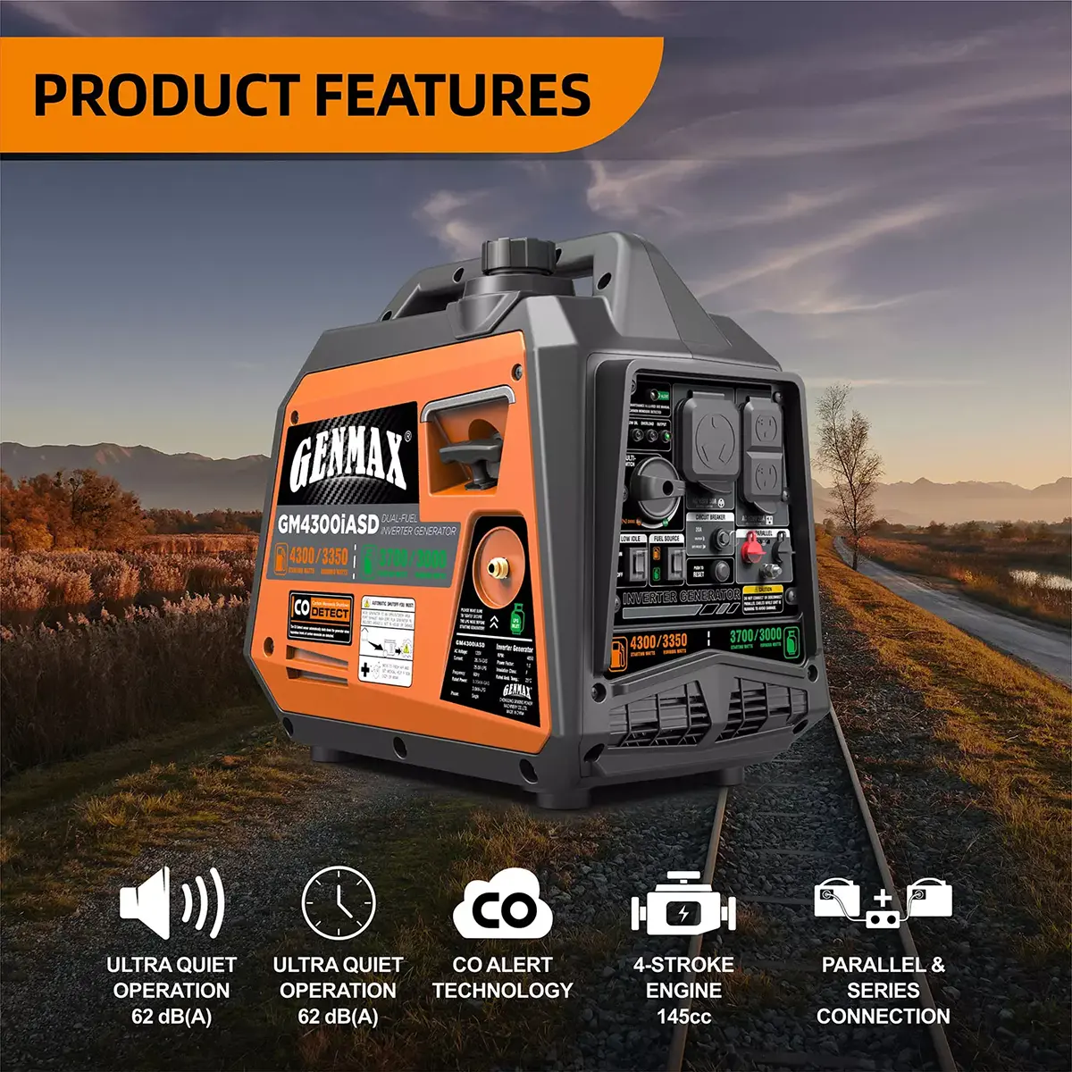 Genmax GM4300iASD 4300-Watt Dual Fuel Portable Inverter Generator