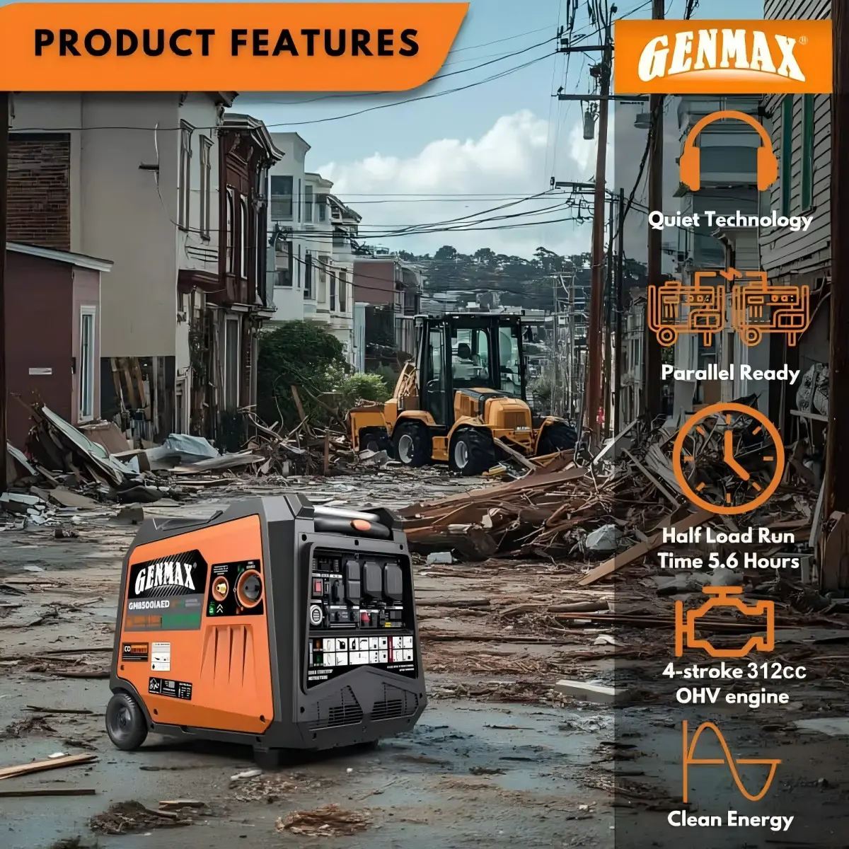 GENMAX GM8500iAED 8500 Watt Remote Start Gasoline Propane Inverter