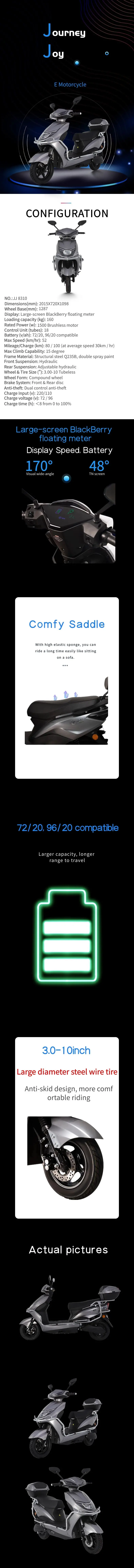2022 Factory OEM High Quality Max Speed 52km/h Electric Motorcycle 1200W 