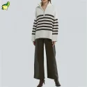 Women 100% cotton hign neck half zipped sweater supplier wholesale
