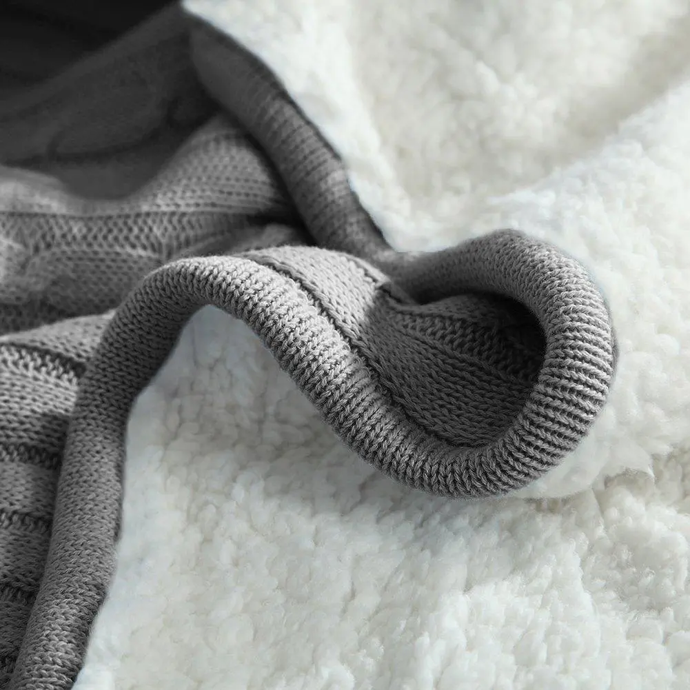 Grey knitted sherpa twin blanket (7)
