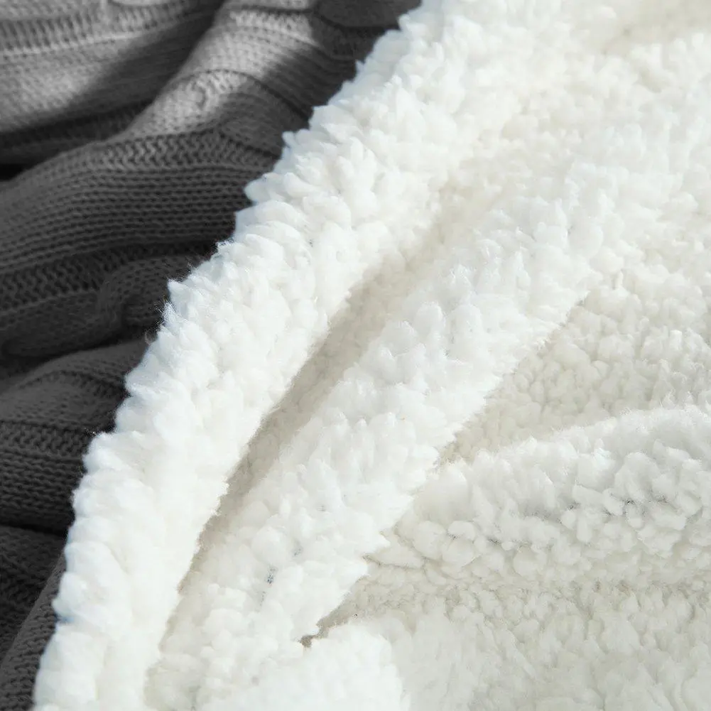Grey knitted sherpa twin blanket (1)