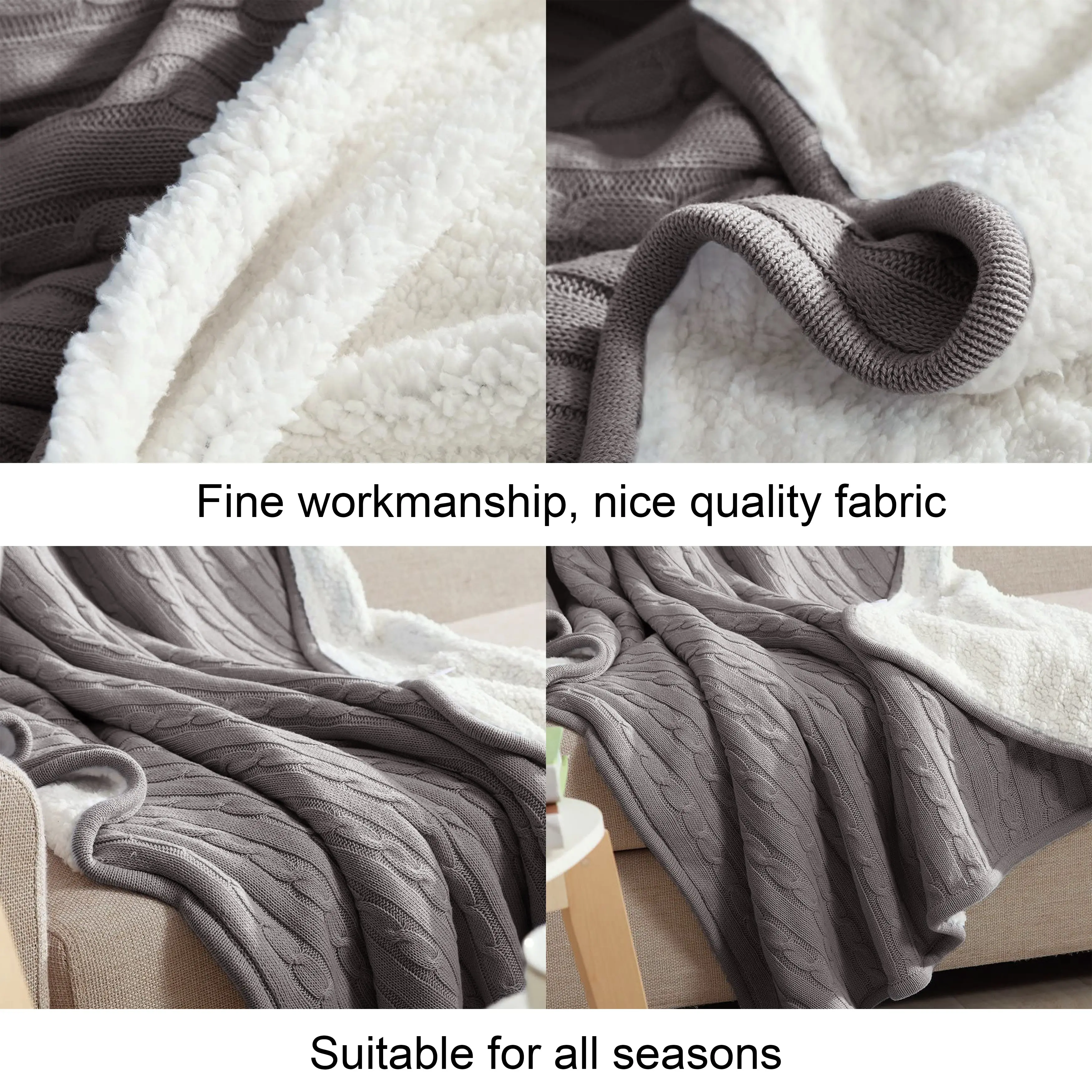 Grey knitted sherpa twin blanket (3)