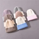 Cute Baby Luxury Wool Cashmere Knitted Winter Hat Two Colors Striped Soft Flexibleable Thick Chunky Knit Kids Beanies