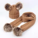 Children's double wool scarf set and knitted hat