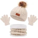 Girls Boys Toddler Fleece Lined Wool Knitted Hat Neck Warmer Gloves Baby Pom Pom Beanie Kids Winter Hat Scarf Gloves Set