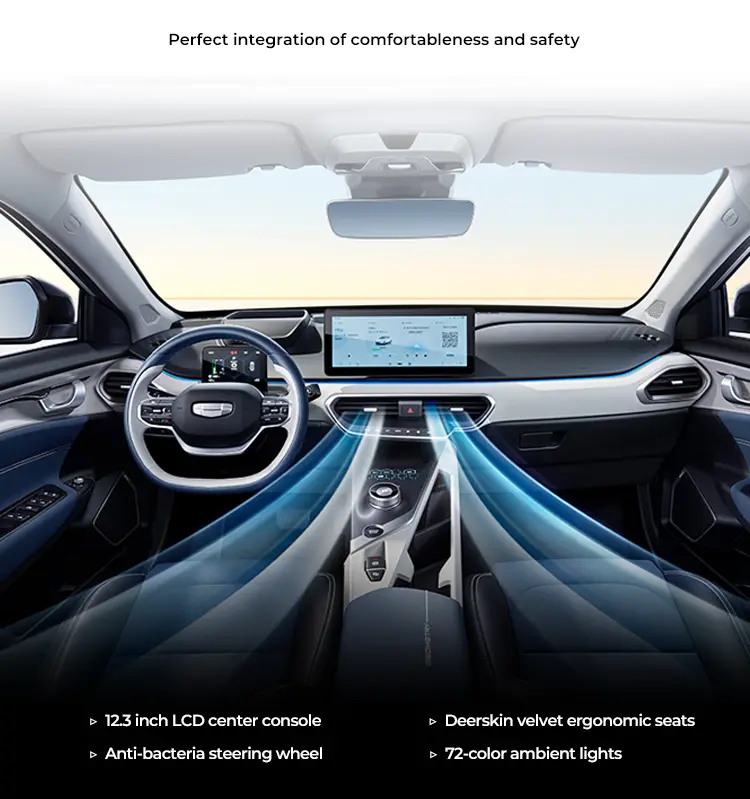 12.3 inch LCD center console Anti-bacteria steering whee Deerskin velvet ergonomic seats 72-color ambient lights