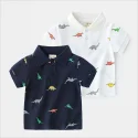 11.1 Dinosaur Print Lapel Cotton Short Sleeve POLO Shirt for Kids