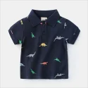 Dinosaur Print Lapel Cotton Short Sleeve POLO Shirt for Kids