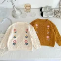 7.6 Girls Floral Embroidery Cotton Knitted Sweaters