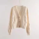 24.2 Solid Color Long Sleeve Crop V Neck Women Plus Size Cardigan Sweater