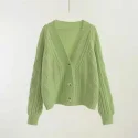 24.1 Solid Color Long Sleeve Crop V Neck Women Plus Size Cardigan Sweater