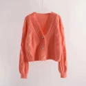 Solid Color Long Sleeve Crop V Neck Women Plus Size Cardigan Sweater