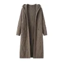 100% Pure Cashmere Hooded Long Thickened Cardigan Sweater