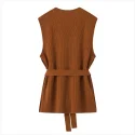 30.2 Mid length V neck belted vest ladies sweater