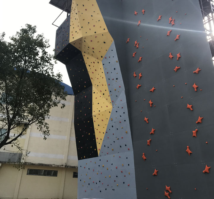 Sports center rock climbing wall